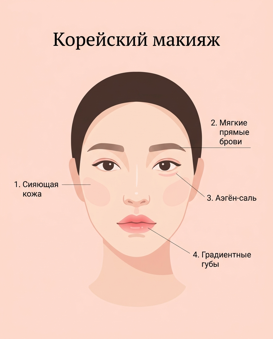 Четыре фишки корейского макияжа: сияющая кожа, мягкие брови, аэгён-саль и градиентные губы